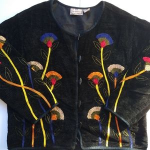 New direction vintage floral embroidered sweater jacket XL